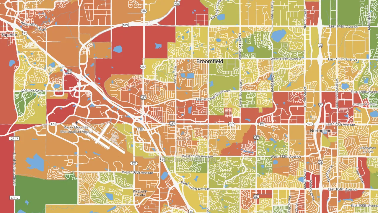 Broomfield, CO Map of Vandalism Rates