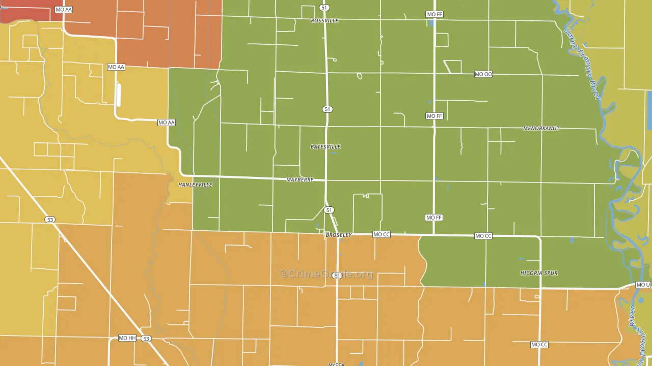 Broseley, MO Map of Vandalism Rates