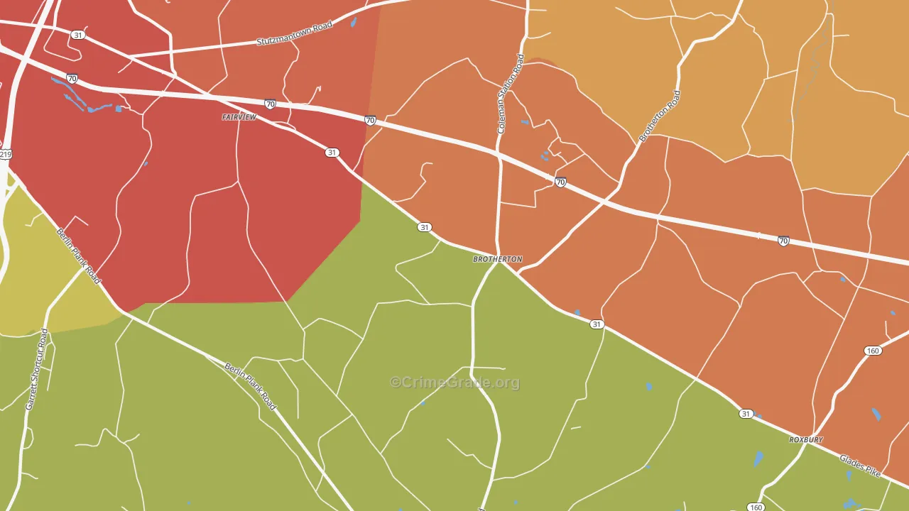 Brotherton, PA Map of Vandalism Rates
