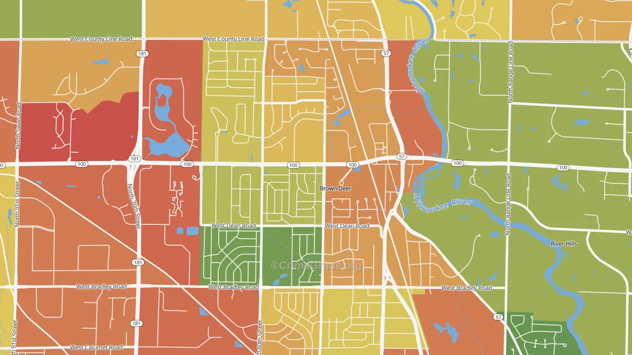 Brown Deer, WI Map of Vandalism Rates