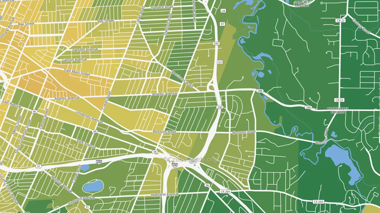Browncroft, Rochester, NY Map of Vandalism Rates
