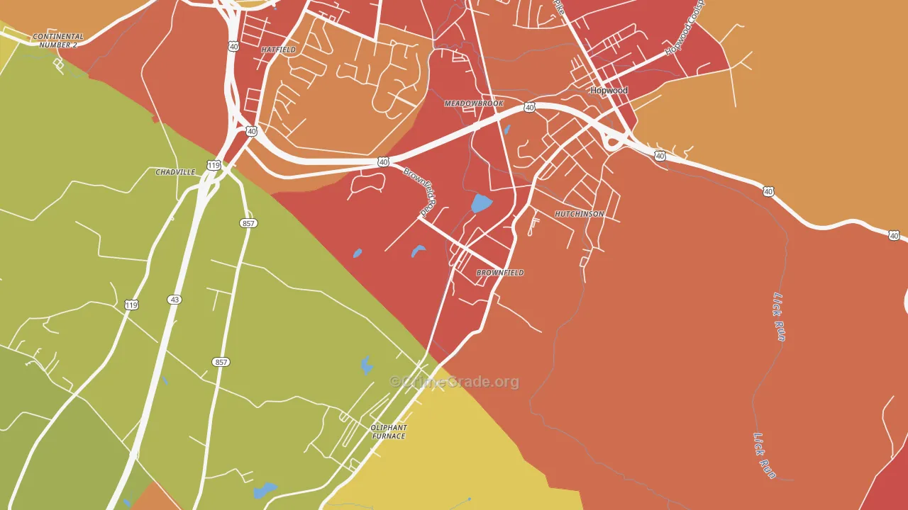 Brownfield, PA Map of Vandalism Rates