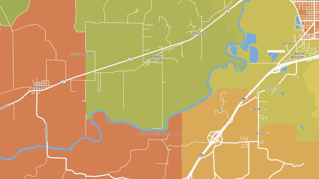 Browns Crossing, IN Map of Vandalism Rates