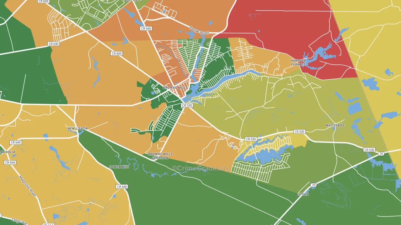 Browns Mills, NJ Map of Vandalism Rates