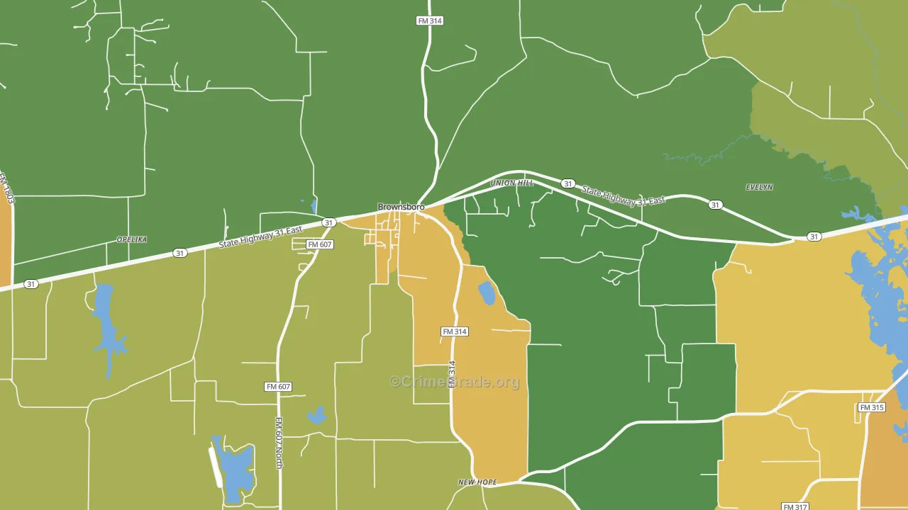 Brownsboro, TX Map of Vandalism Rates