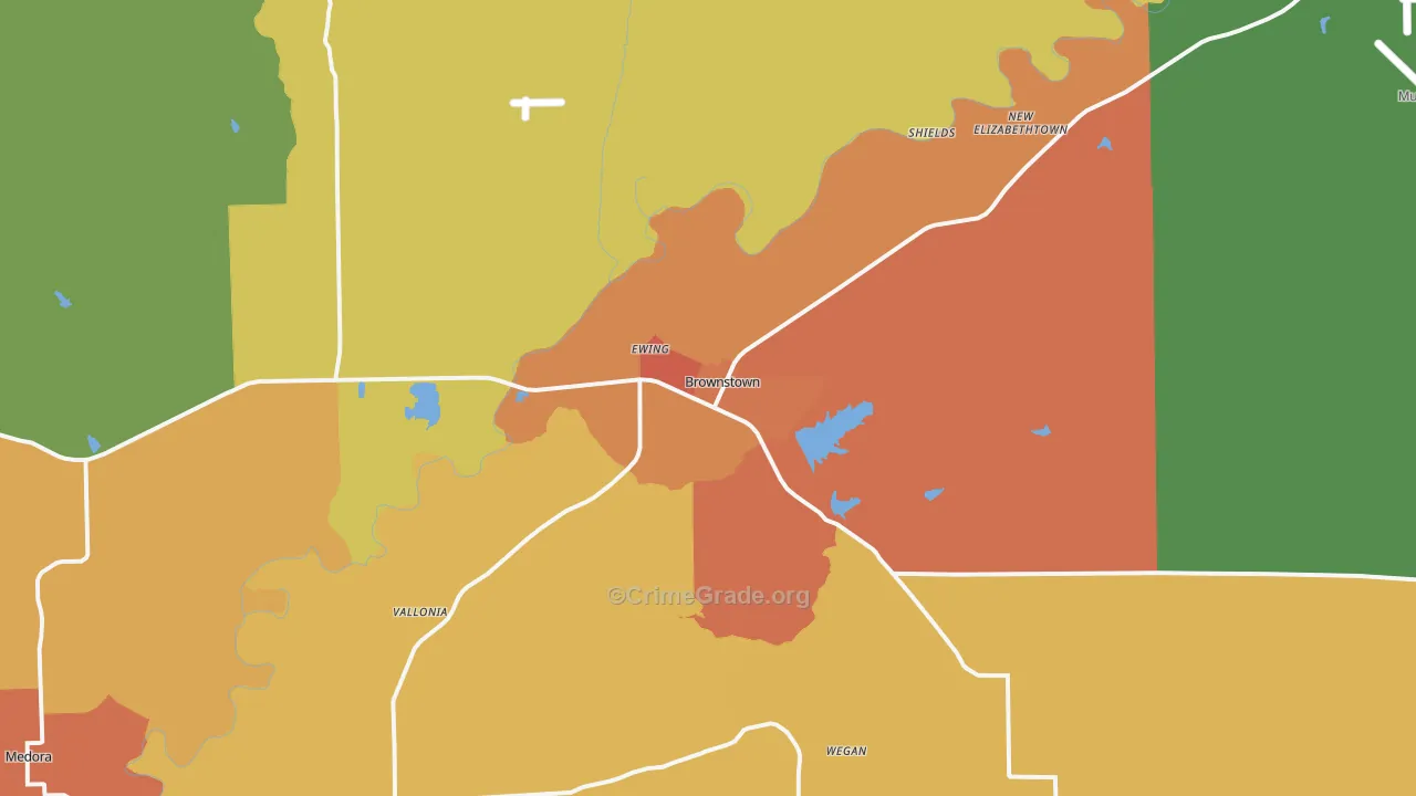 Brownstown, IN Map of Vandalism Rates