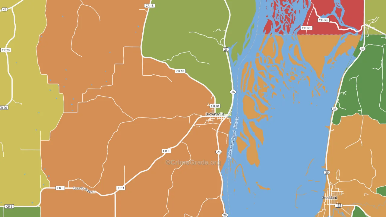 Brownsville, MN Map of Vandalism Rates