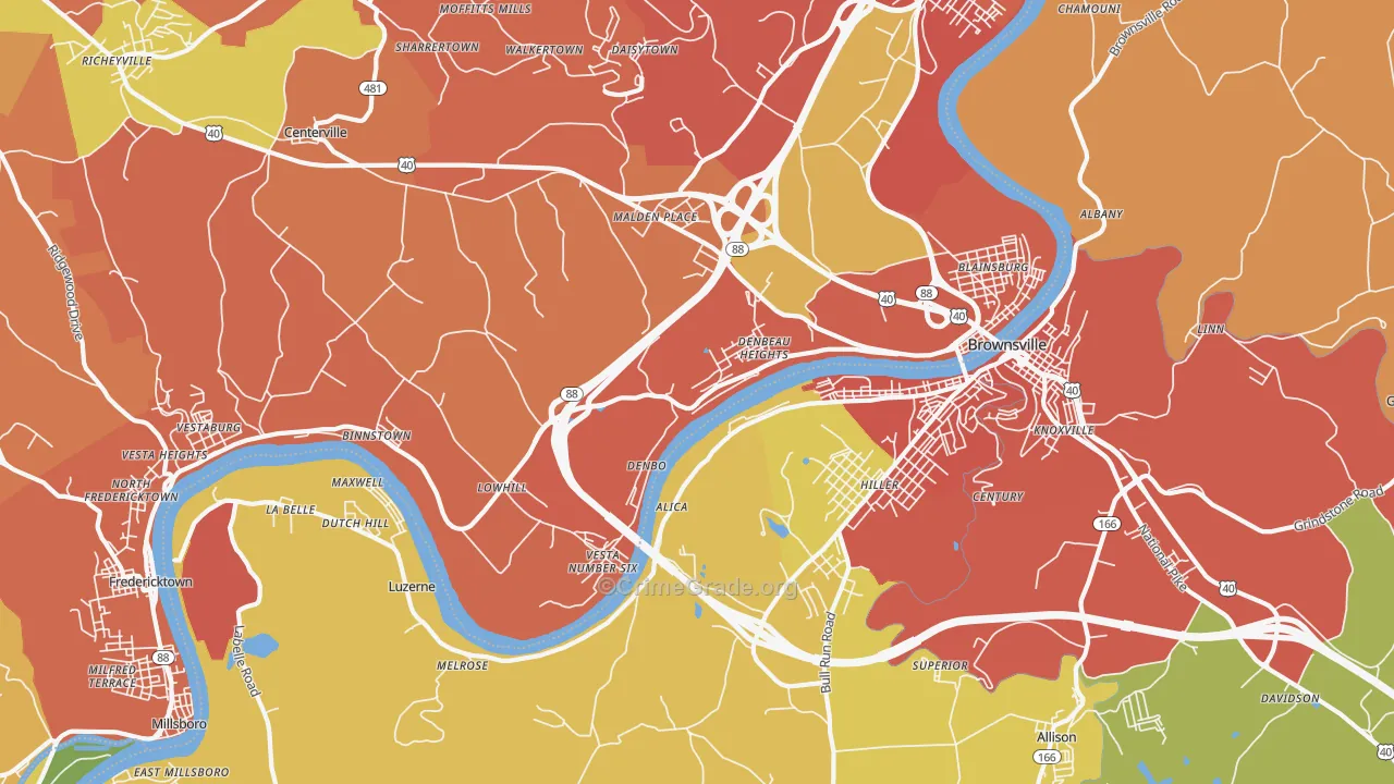 Brownsville, PA Map of Vandalism Rates