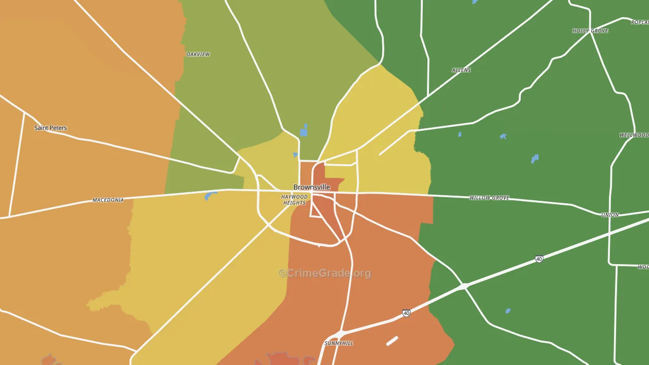Brownsville, TN Map of Vandalism Rates