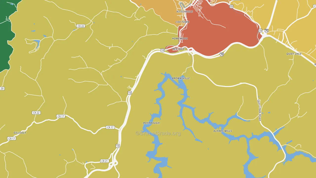 Brownsville, WV Map of Vandalism Rates