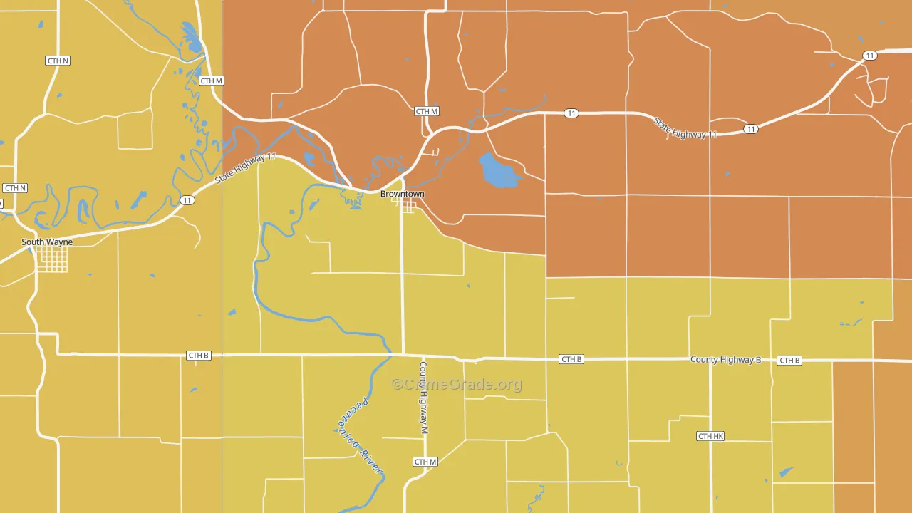Browntown, WI Map of Vandalism Rates