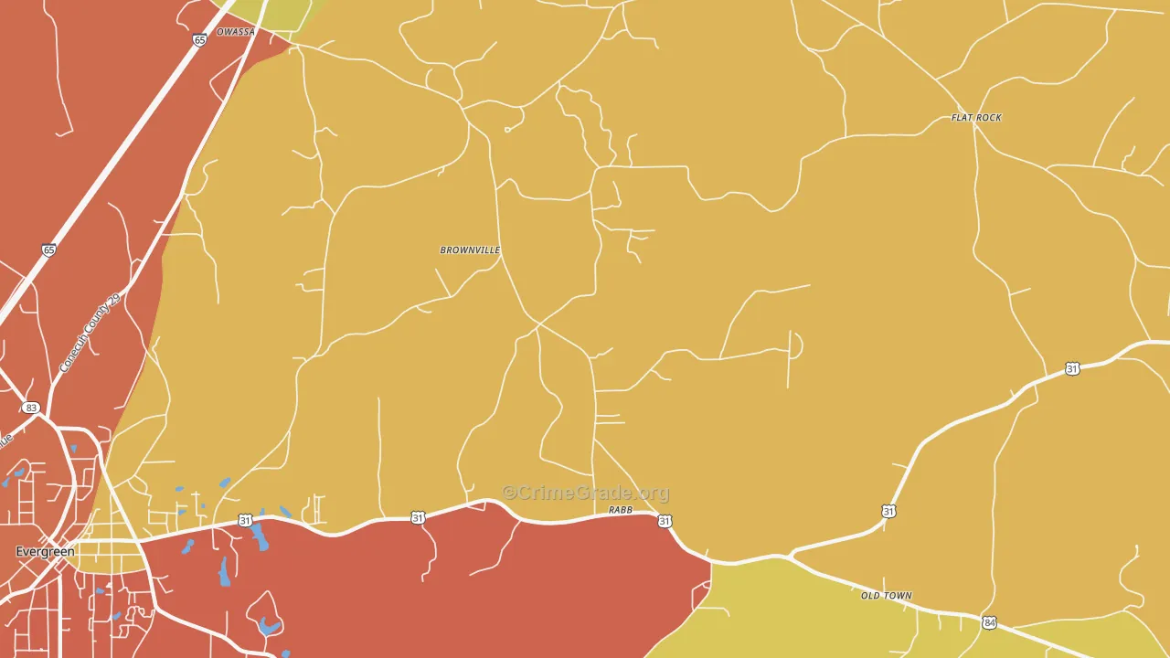 Brownville, AL Map of Vandalism Rates