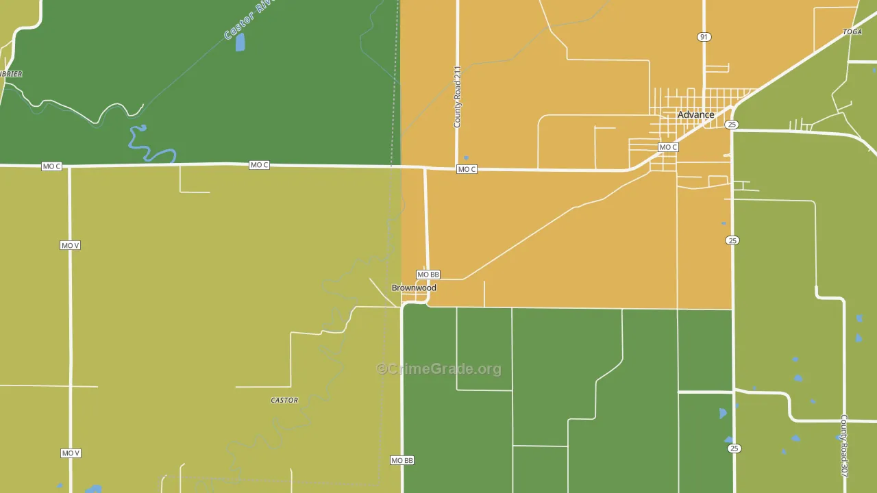 Brownwood, MO Map of Vandalism Rates