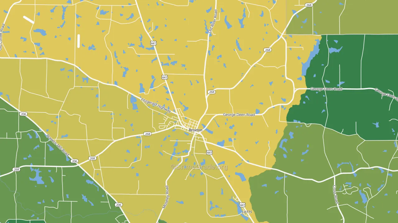 Broxton, GA Map of Vandalism Rates