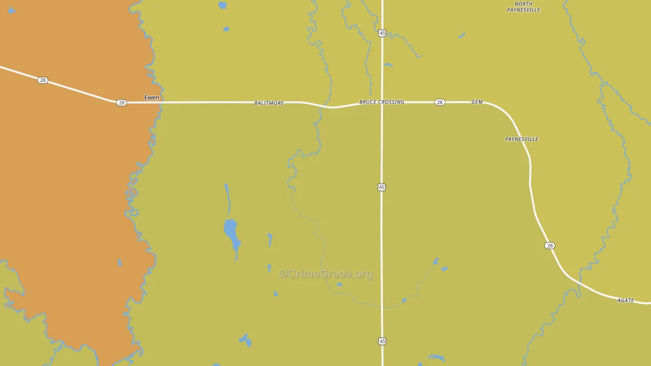 Bruce Crossing, MI Map of Vandalism Rates