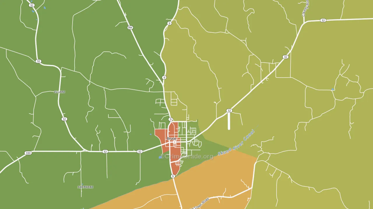 Bruce, MS Map of Vandalism Rates