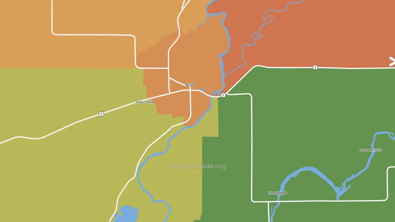 Bruce, WI Map of Vandalism Rates
