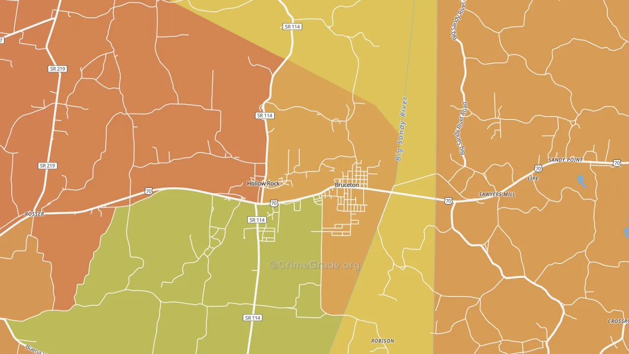 Bruceton, TN Map of Vandalism Rates