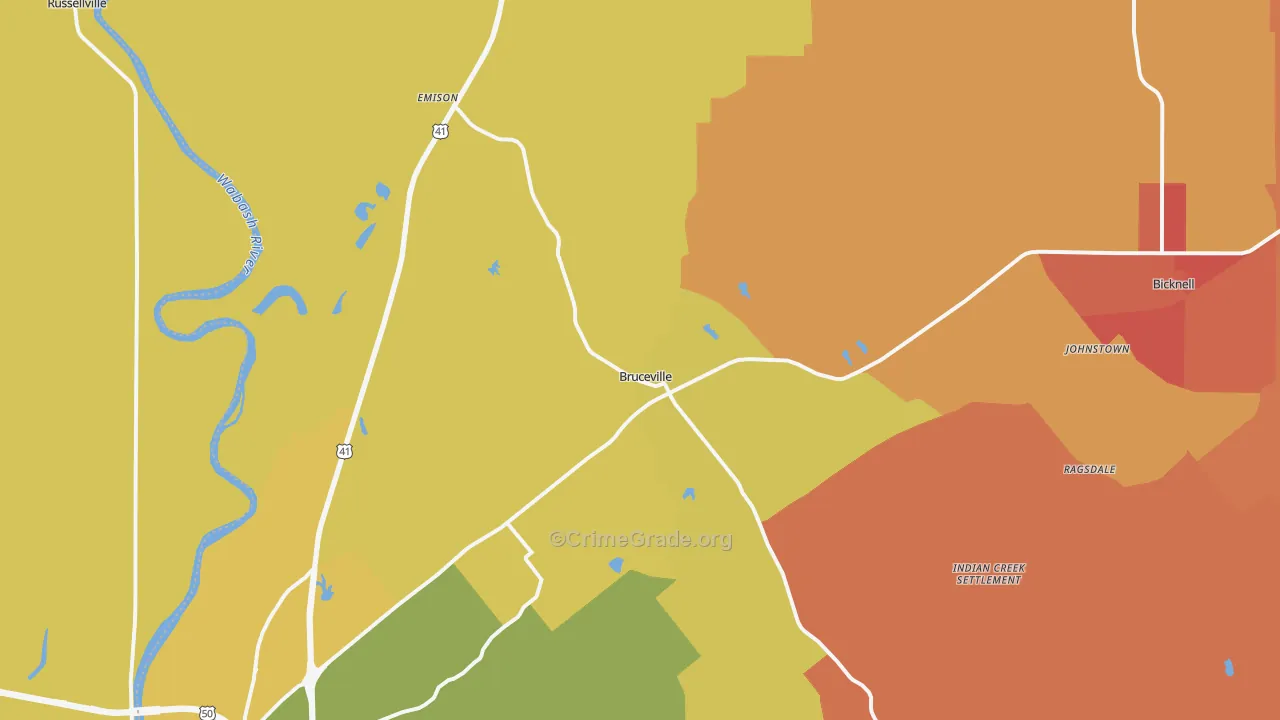 Bruceville, IN Map of Vandalism Rates