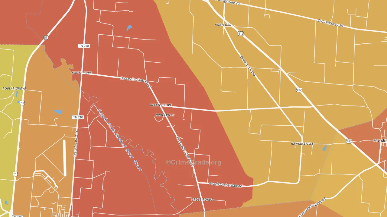 Bruceville, TN Map of Vandalism Rates