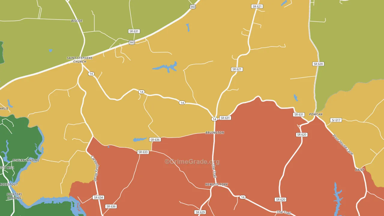 Bruington, VA Map of Vandalism Rates