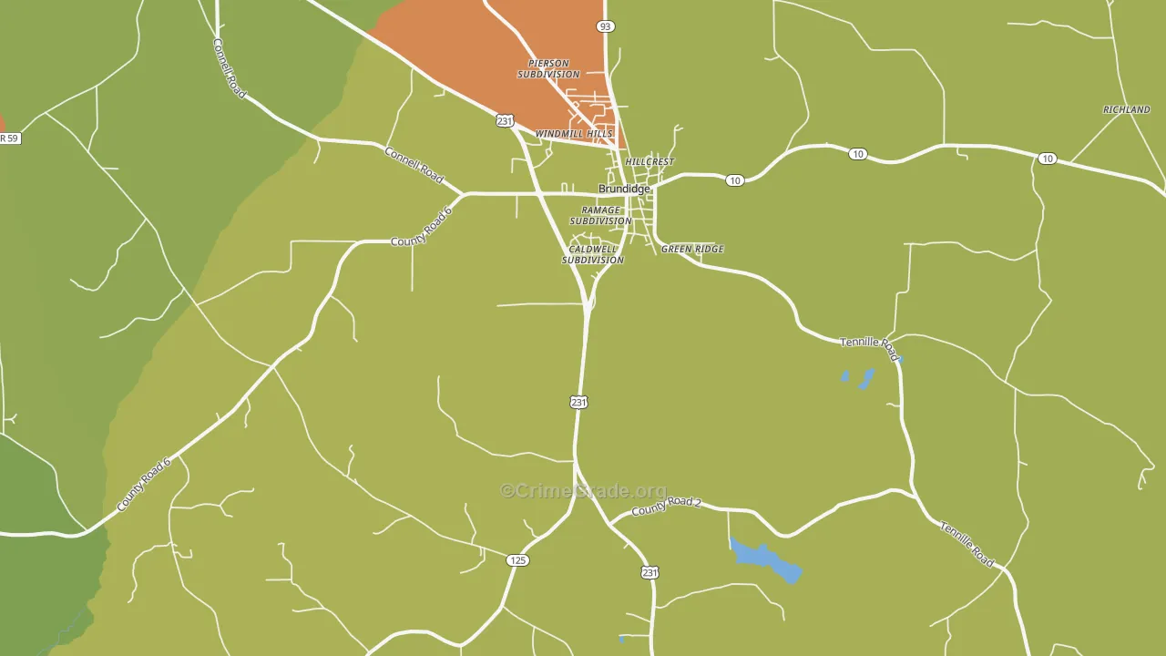 Brundidge, AL Map of Vandalism Rates