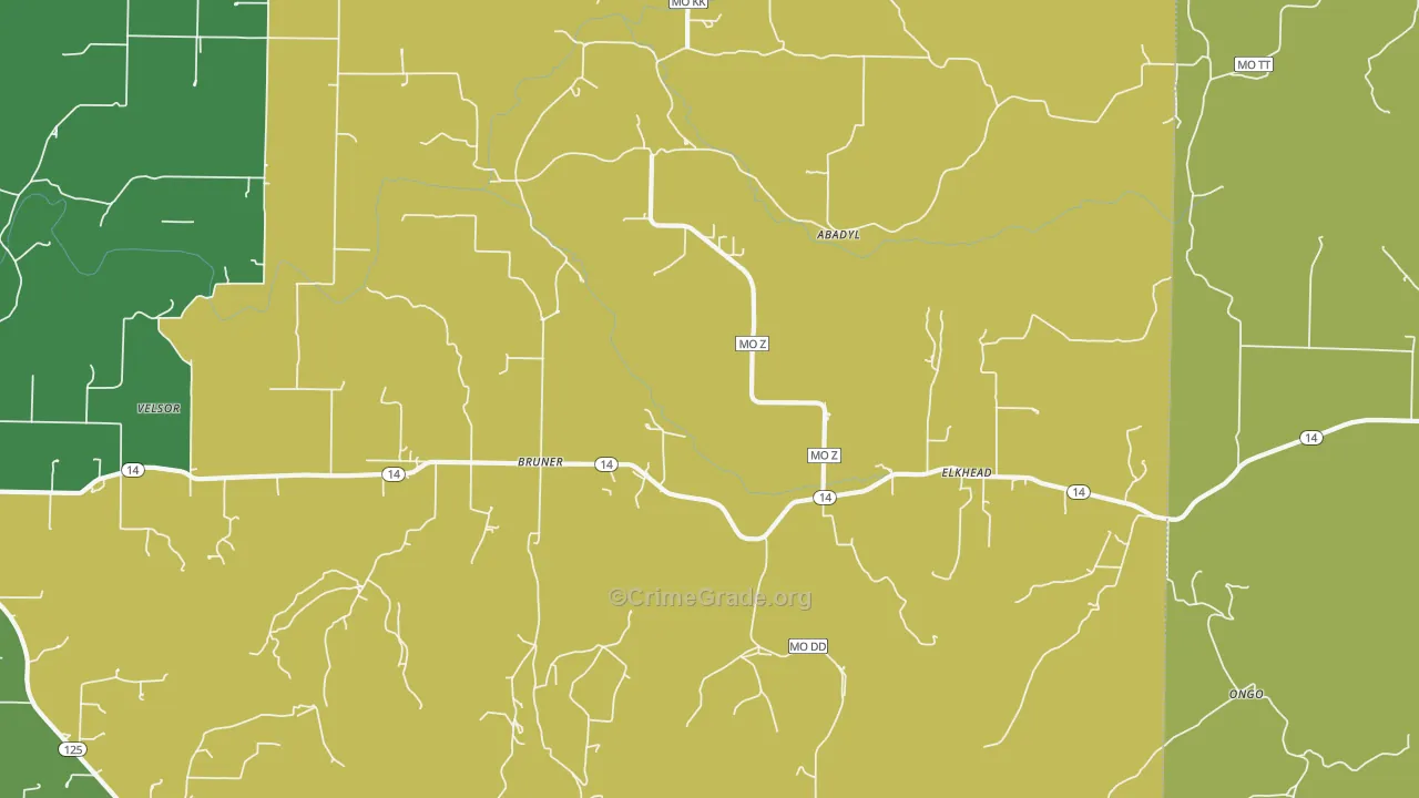 Bruner, MO Map of Vandalism Rates