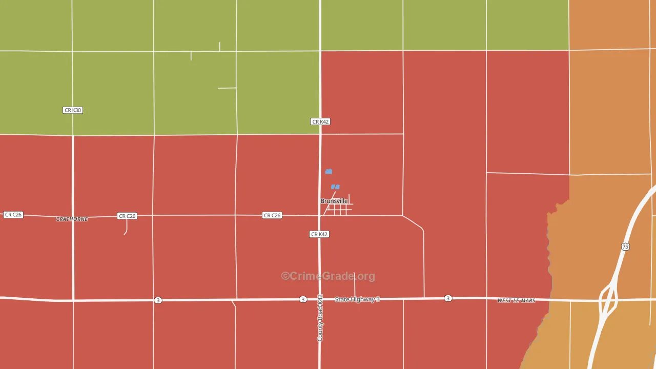 Brunsville, IA Map of Vandalism Rates