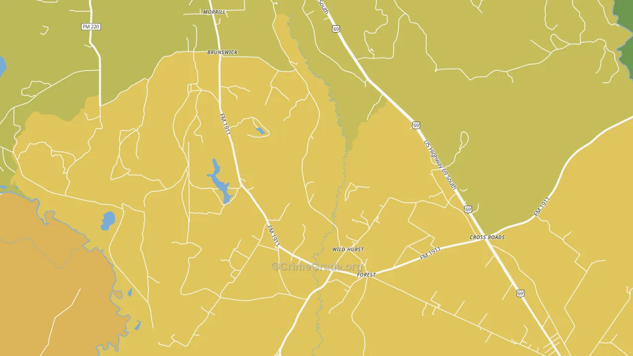 Brunswick, TX Map of Vandalism Rates