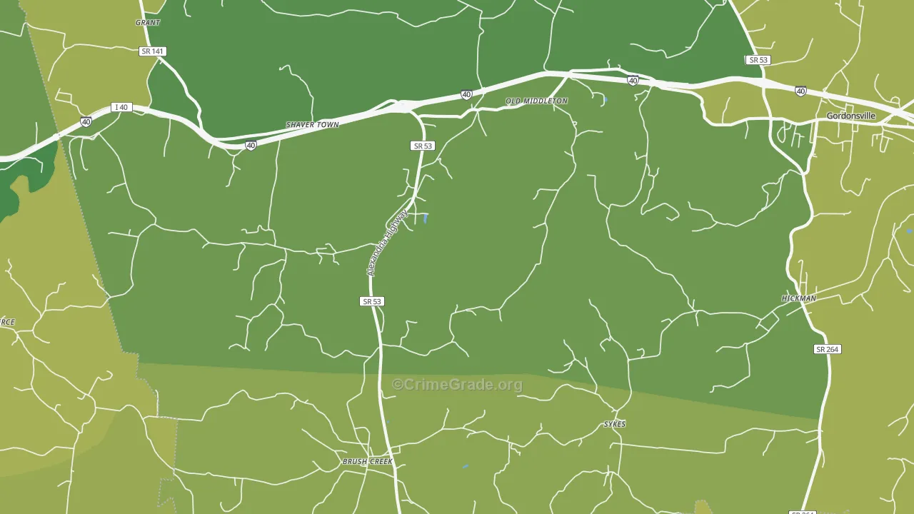 Brush Creek, TN Map of Vandalism Rates