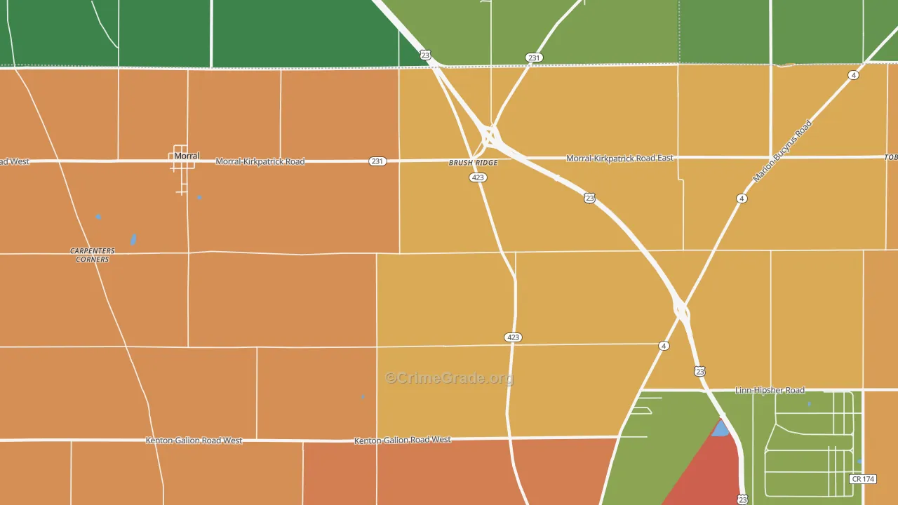 Brush Ridge, OH Map of Vandalism Rates