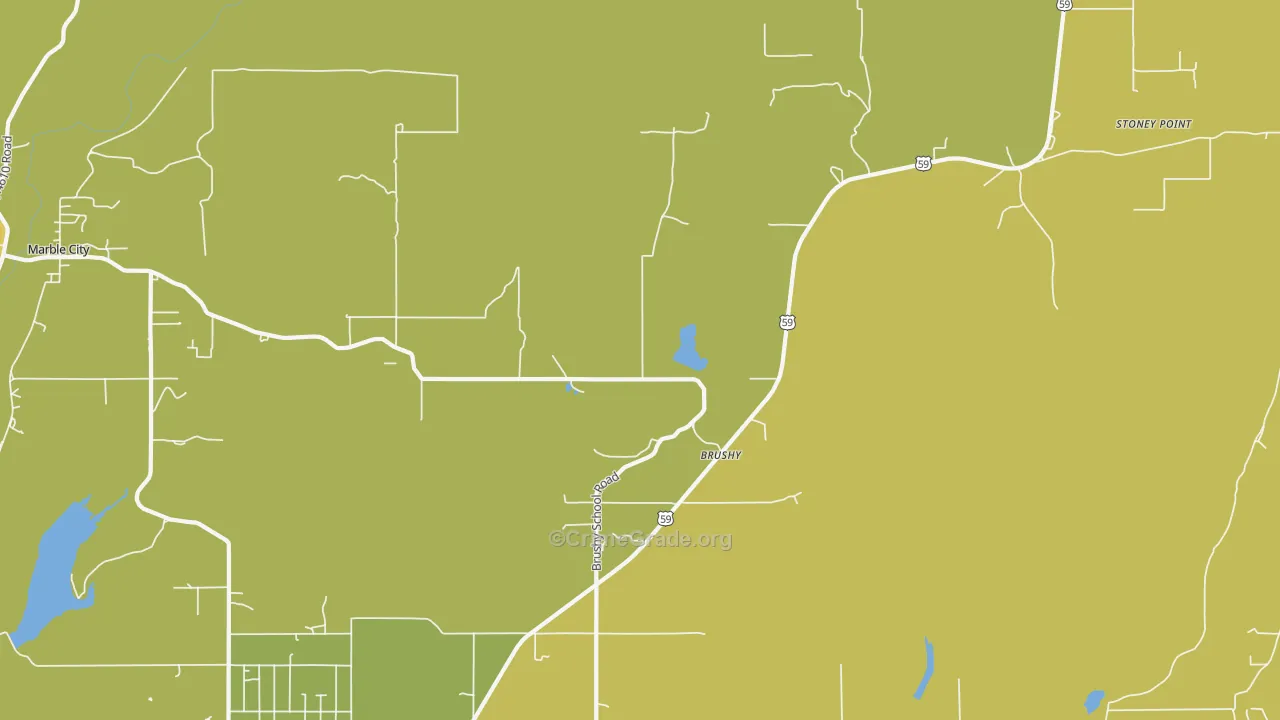 Brushy, OK Map of Vandalism Rates