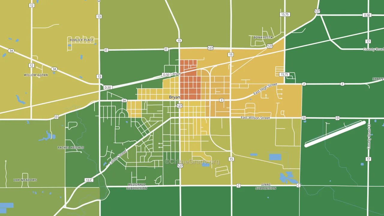 Bryan Downtown Historic District, Bryan, OH Map of Vandalism Rates