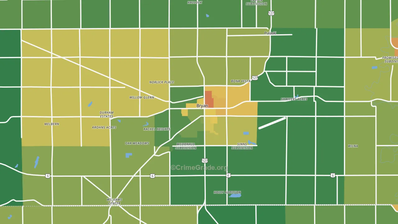 Bryan, OH Map of Vandalism Rates