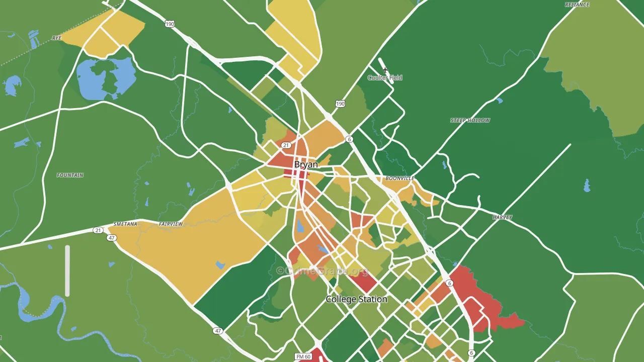 Bryan, TX Map of Vandalism Rates