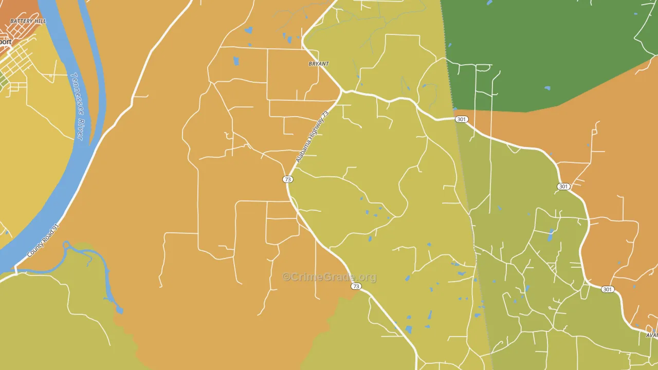 Bryant, AL Map of Vandalism Rates