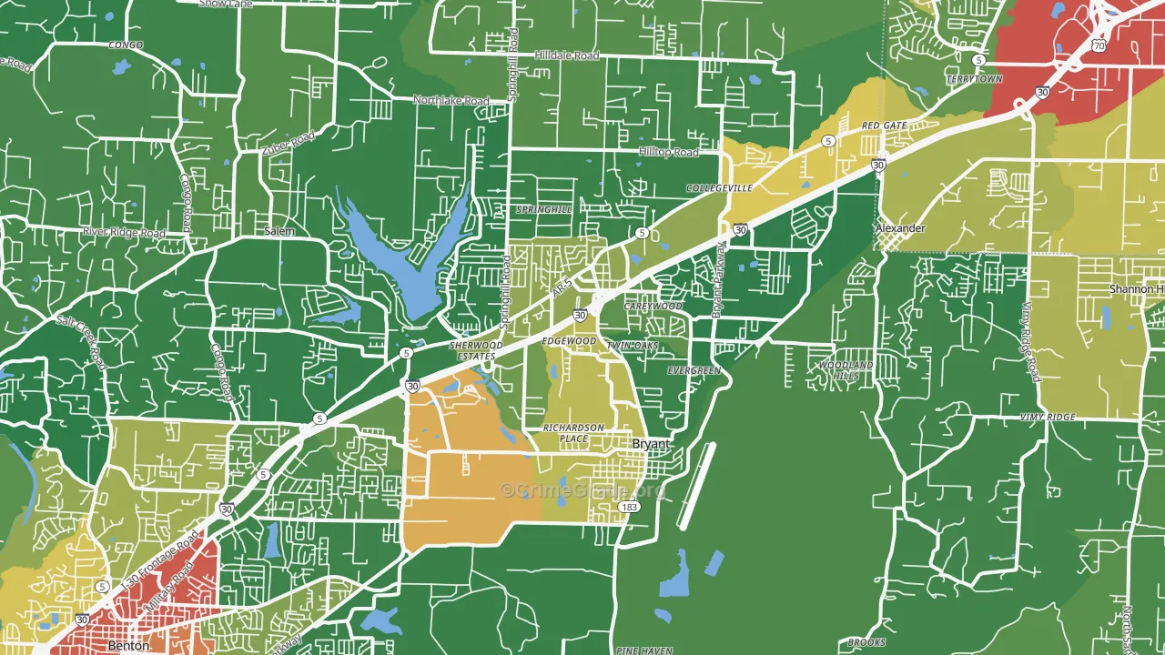 Bryant, AR Map of Vandalism Rates