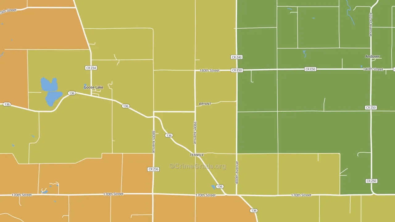 Bryant, IA Map of Vandalism Rates