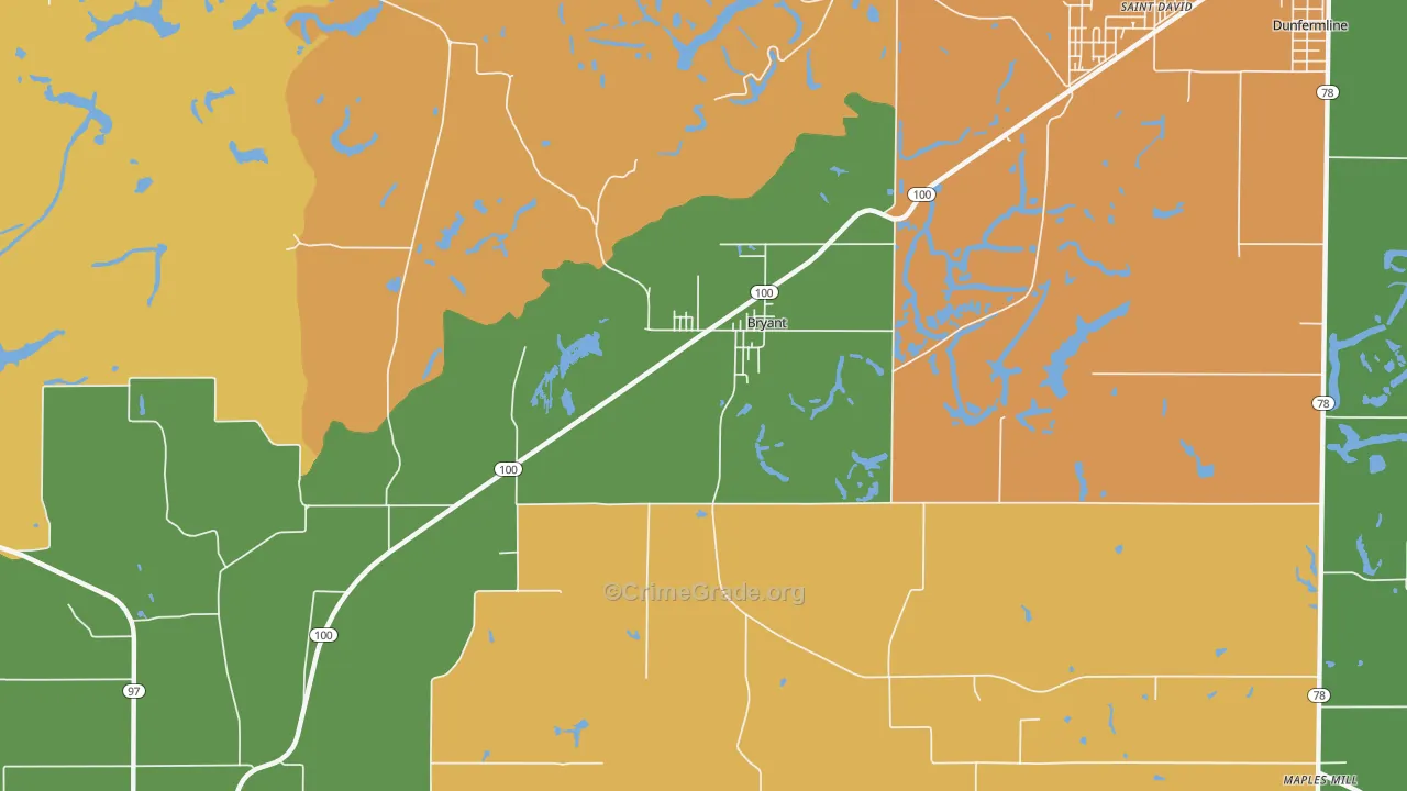 Bryant, IL Map of Vandalism Rates