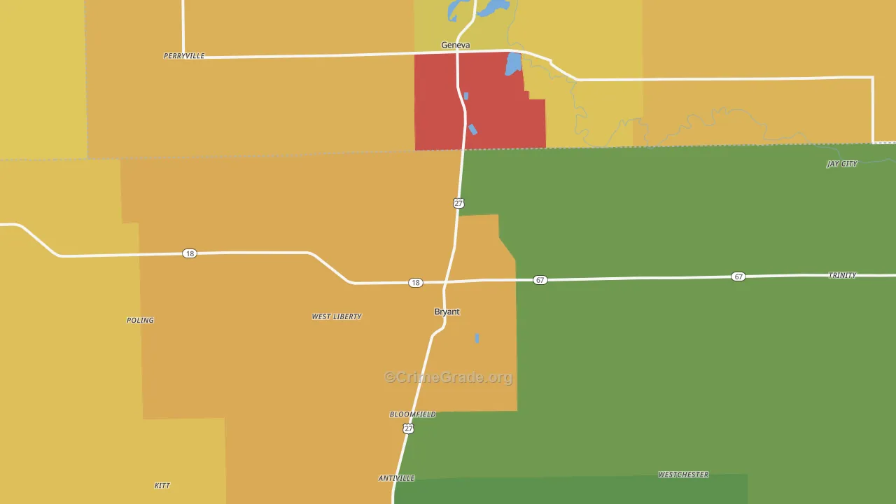Bryant, IN Map of Vandalism Rates