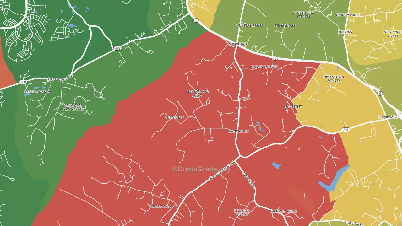 Bryantown, MD Map of Vandalism Rates