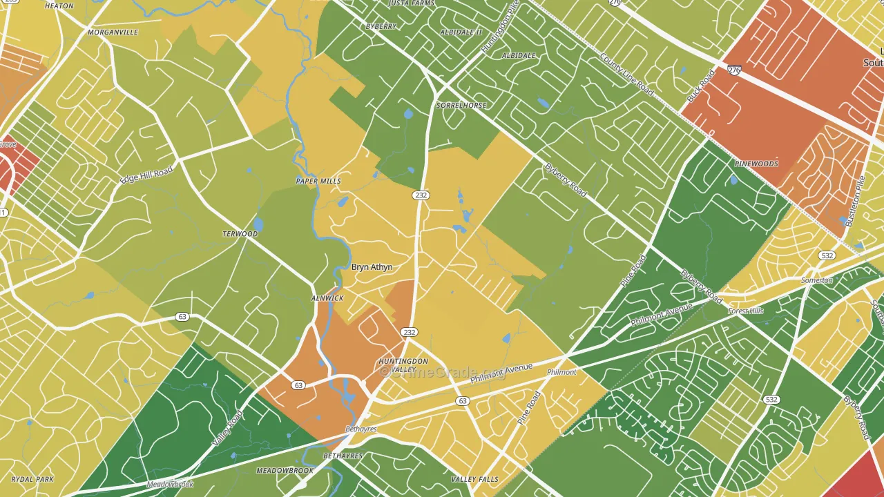 Bryn Athyn, PA Map of Vandalism Rates