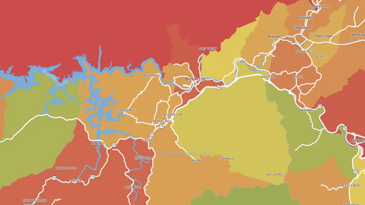 Bryson City, NC Map of Vandalism Rates