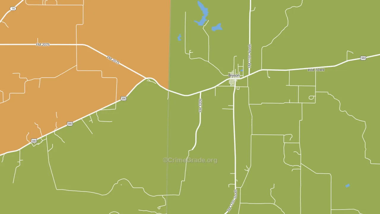 Bryson, TX Map of Vandalism Rates