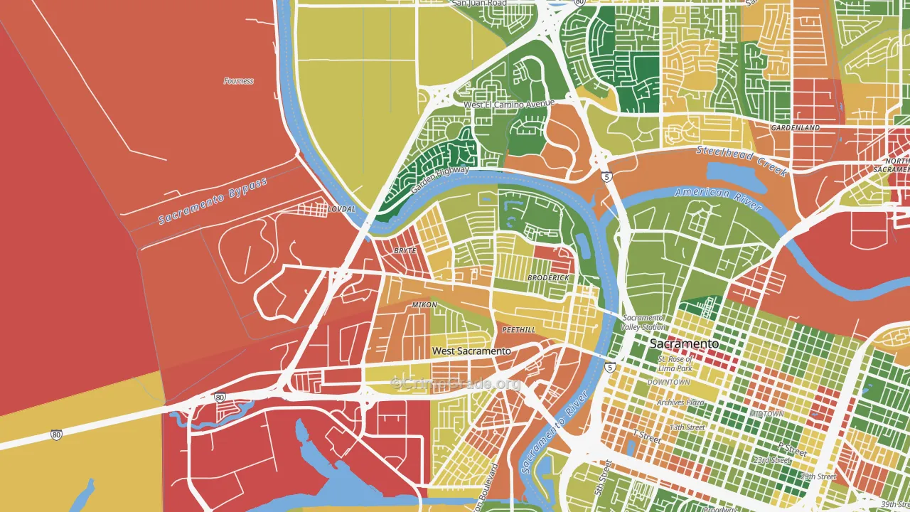 Bryte, West Sacramento, CA Map of Vandalism Rates