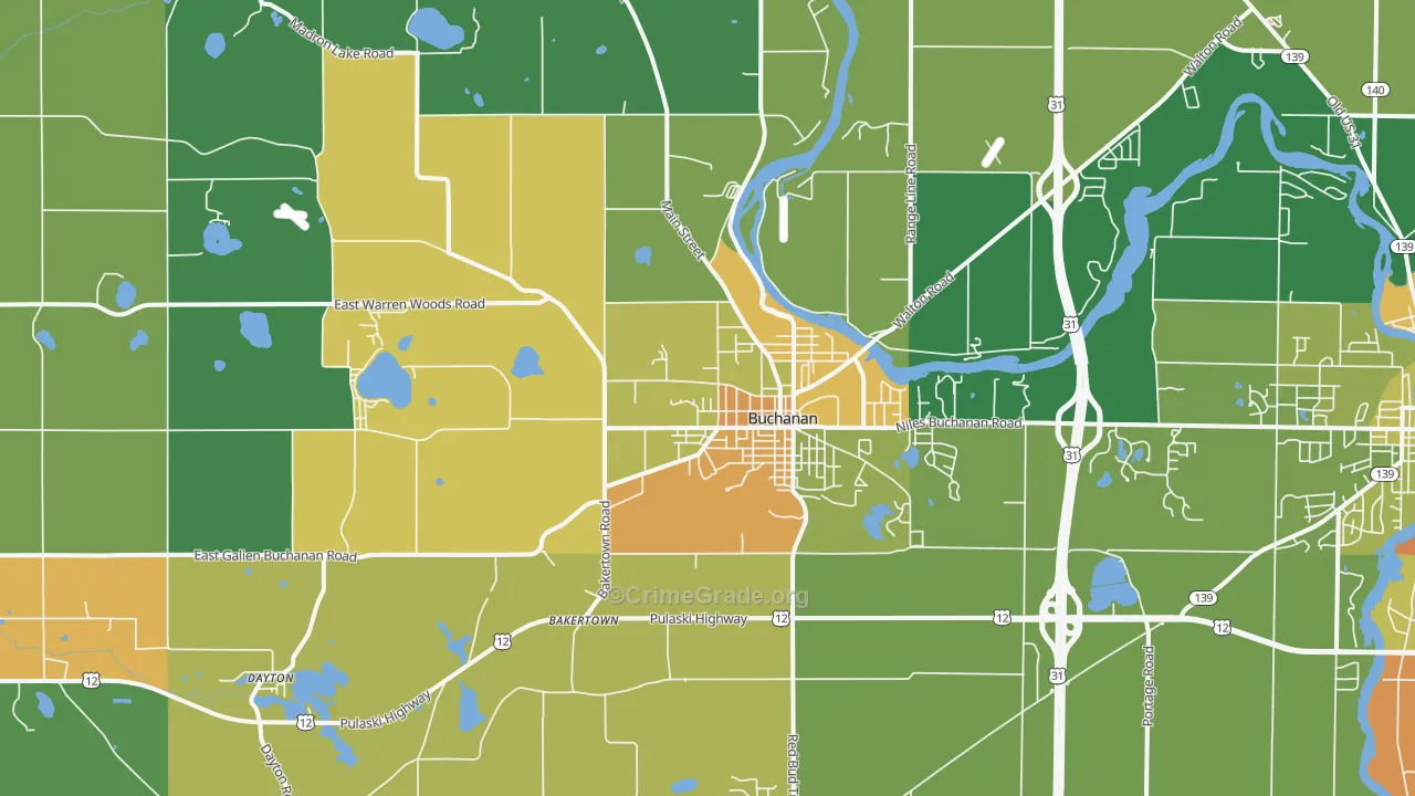 Buchanan, MI Map of Vandalism Rates