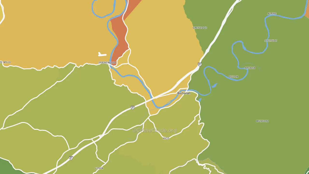 Buchanan, VA Map of Vandalism Rates