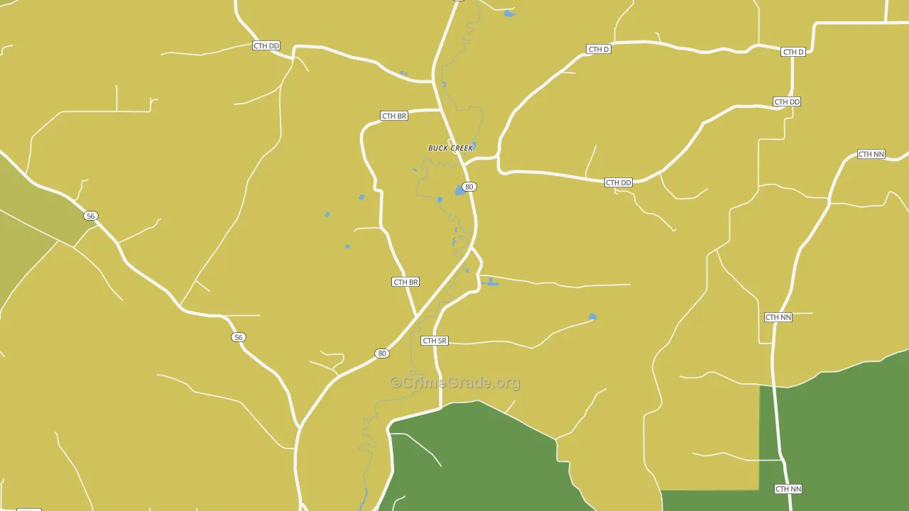 Buck Creek, WI Map of Vandalism Rates