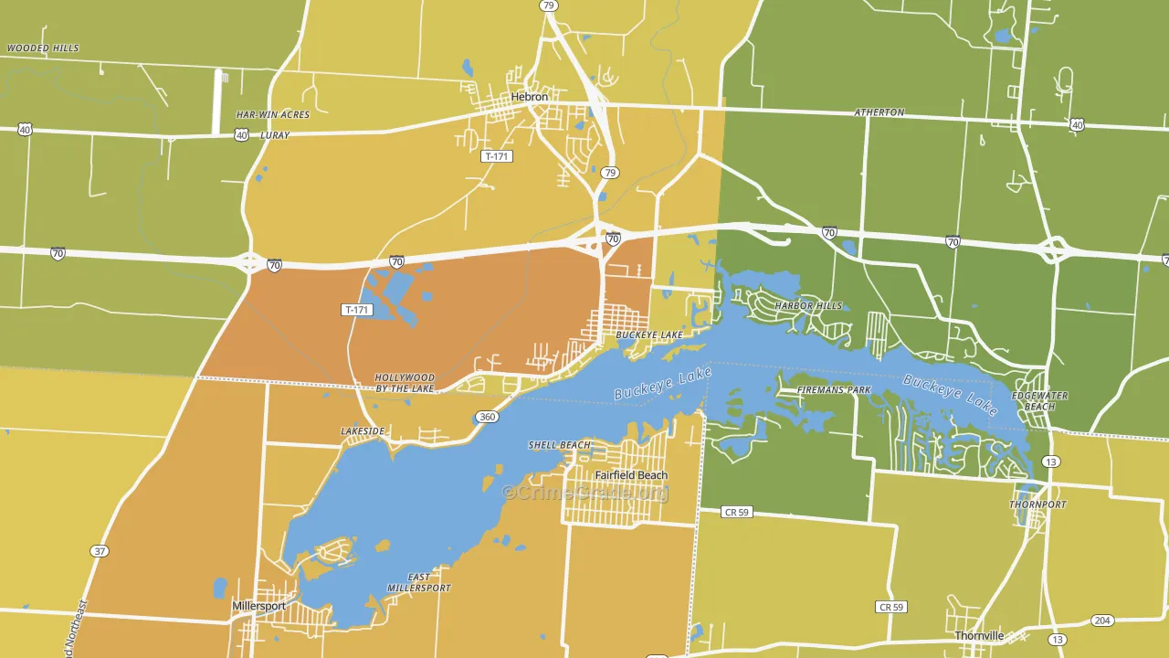 Buckeye Lake, OH Map of Vandalism Rates