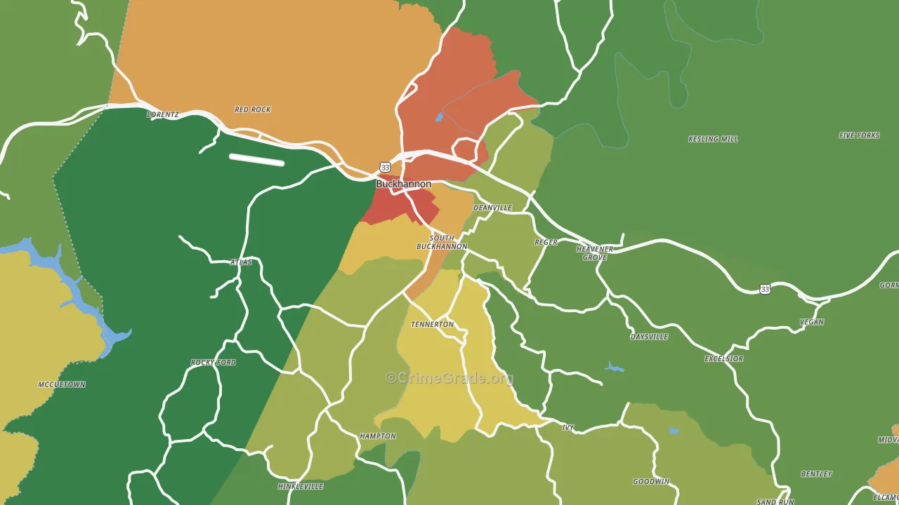 Buckhannon, WV Map of Vandalism Rates